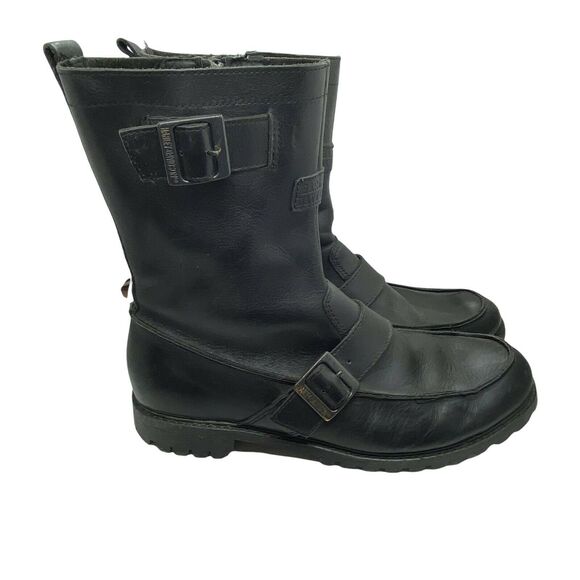 Harley Davidson Motorcycle Biker Boots Mens Black Leather Round Toe Side Zip 10
